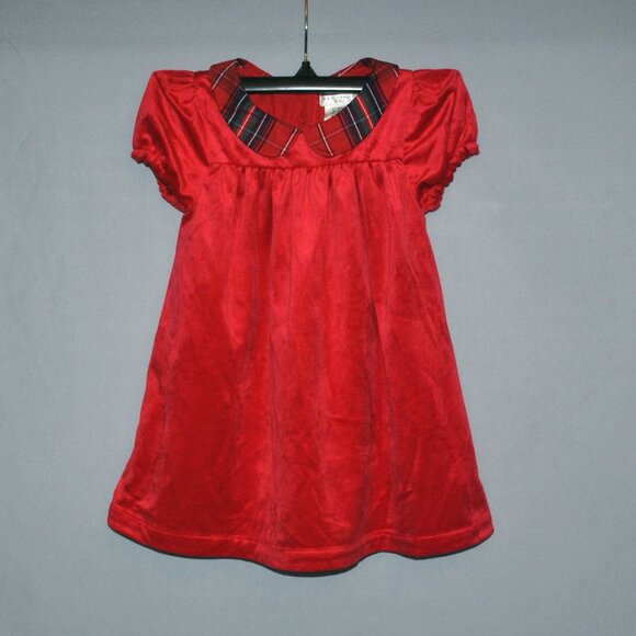 Max Studio Kids Dress Size 24 Months Red Velour Holiday Dress w/ Plaid Collar - Picture 1 of 9